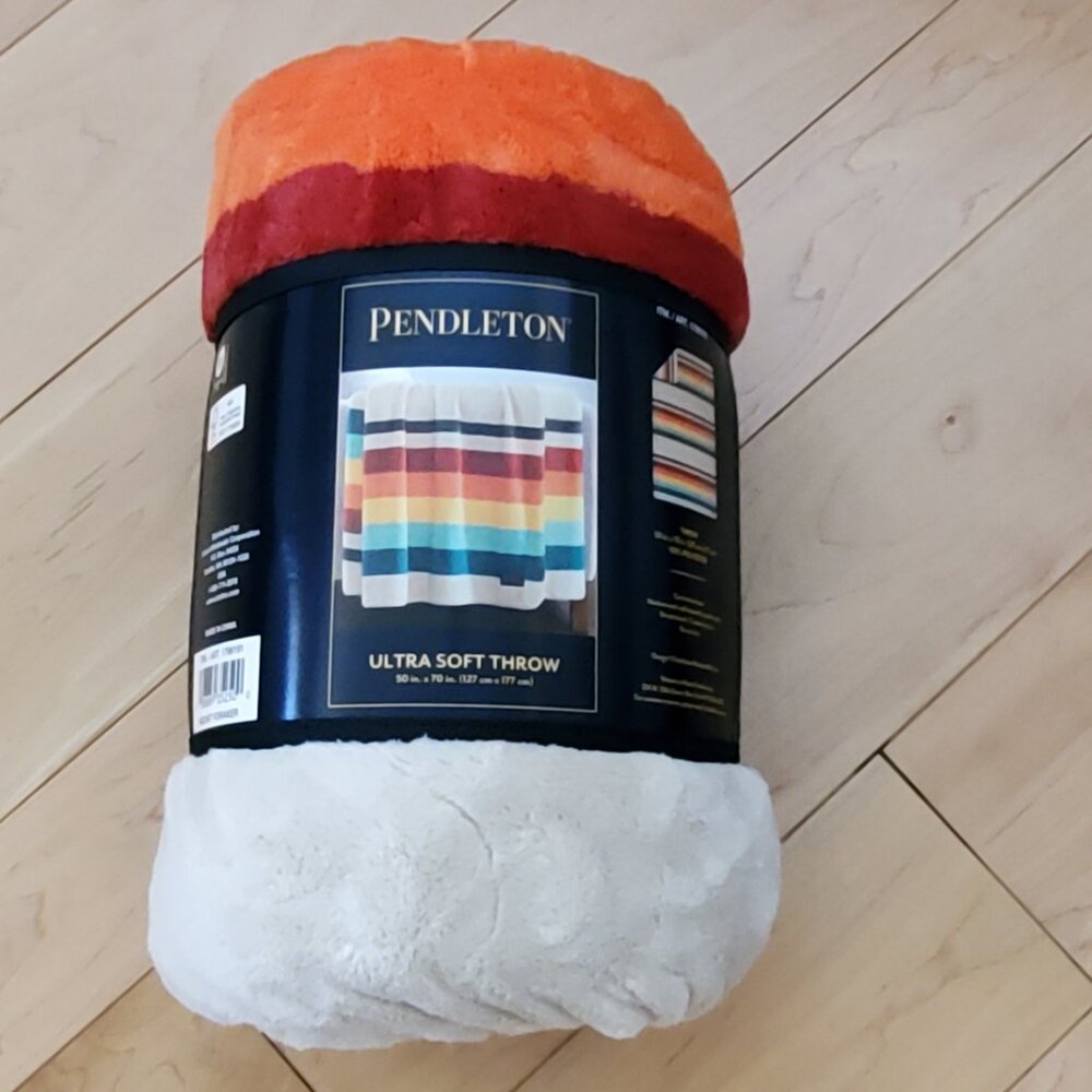 New Pendleton Mount Foraker Stripe Sherpa Fleece Throw 50 x 70" multi color